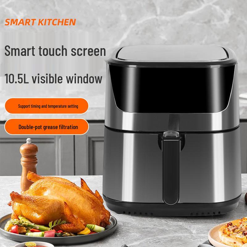 8L Large-Capacity Stainless Steel Air Fryer with Smart Multifunctions and Double Pot