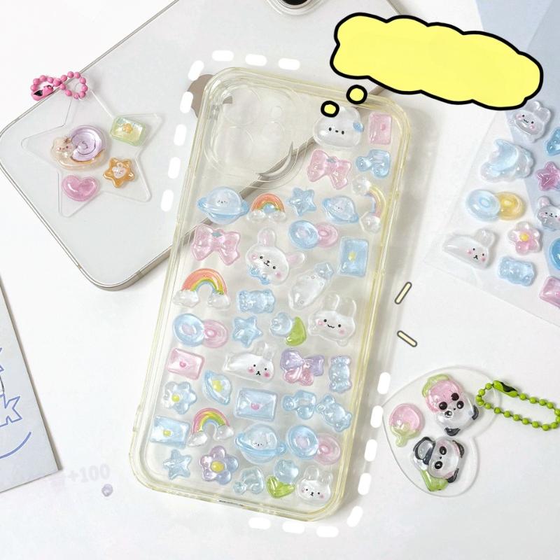 Cute 3D Crystal Stickers Cartoon Relief Decals for DIY Journaling Scrapbooking Puffy Sticker for Phone Laptop Kawaii Supplies