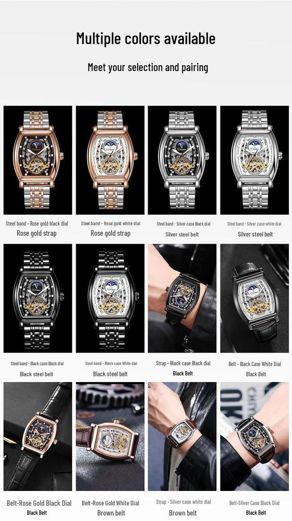 Orologio Automatico Tourbillon da Uomo Durenwei - Forma a Barile, Design Cielo Stellato Giorno/Notte