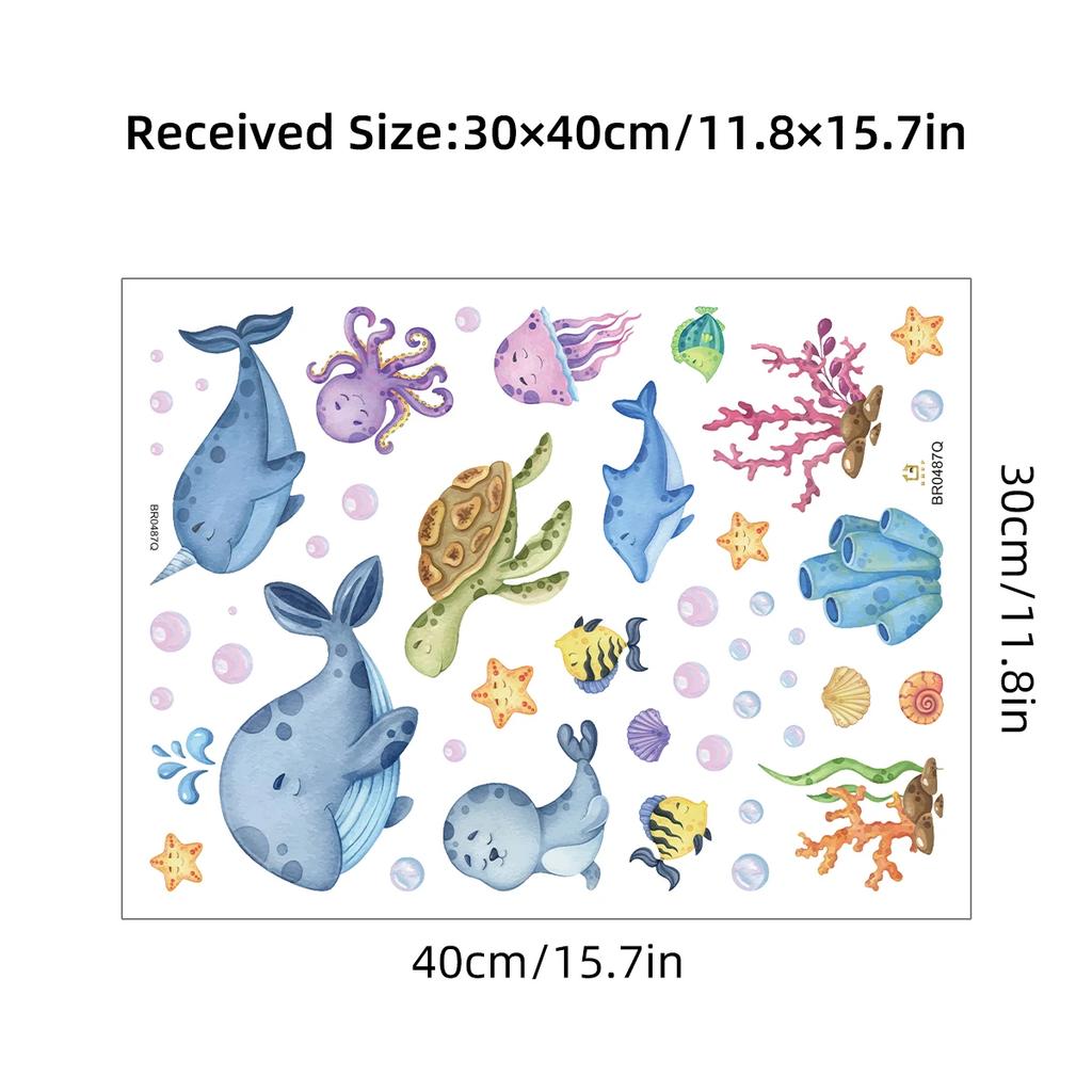 1Pc Whales Turtles Dolphins Cartoon Marine Animal Wall Stickers For Bathroom Bathtub Kids Baby Room Decor Bedroom Decoration