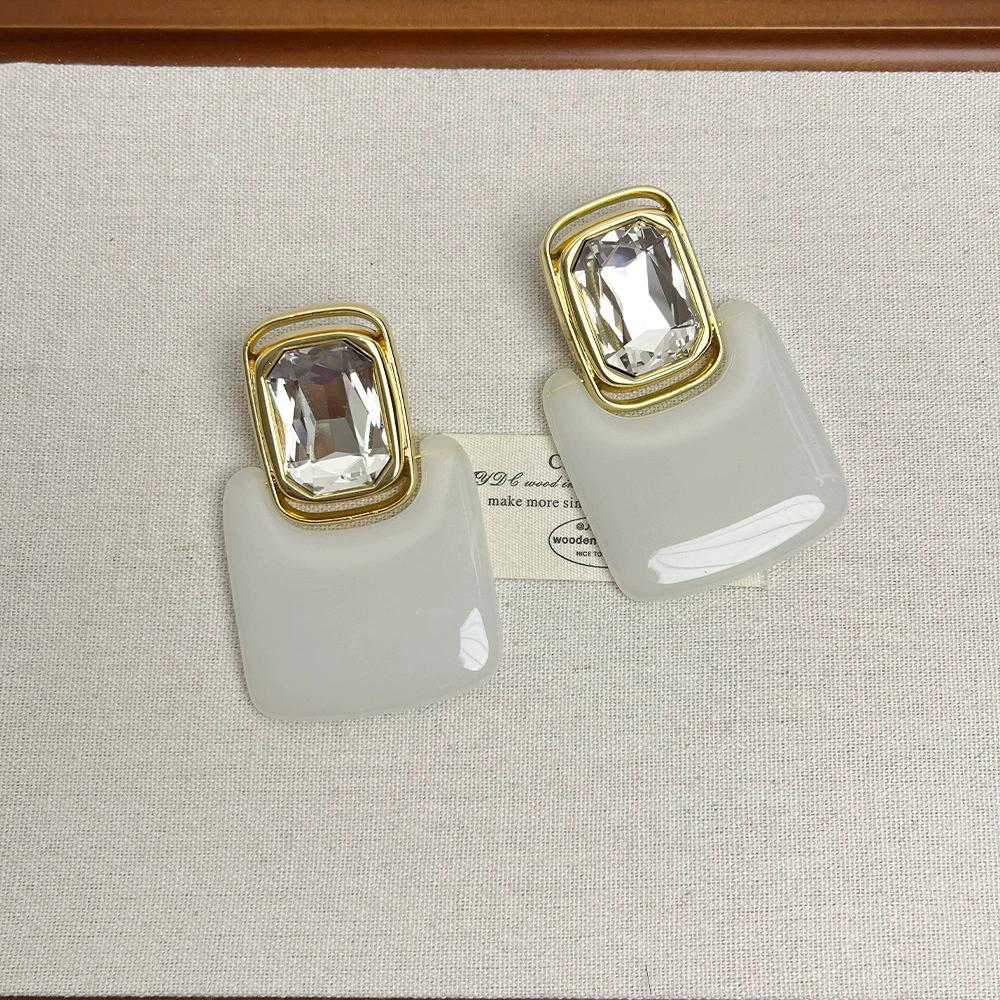 Retro Smooth Geometric Block Acrylic Crystal Stud Earrings Exaggerated Personality Long Earrings High Sense Jewelry Accessories