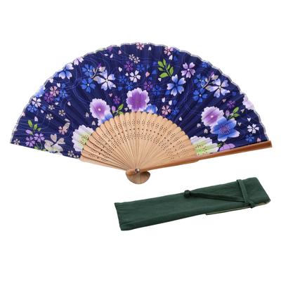 Keysweet Sakura Folding Summer Fan with Bamboo Storage Bag Cherry Blossom Perfect for Summer Fireworks and Japanese Clothing Women's Fan, Ribs,