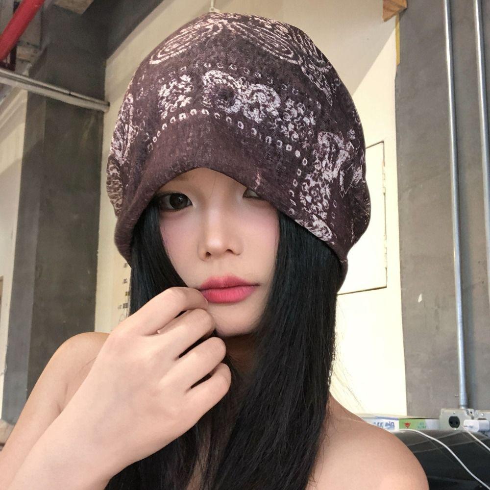 Large Head Circumference Stacked Hat Ethnic Style Beanies Cap Pullover Hat  for Women and Girl