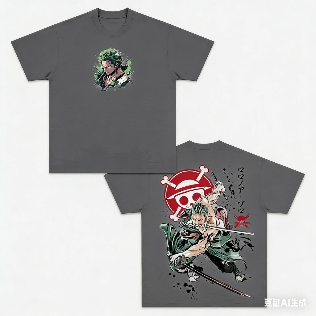 2026 One Piece Unisexs and Womens Tshirt Roronoa Zoro Anime Round Neck Tee Summer Boy Spring Boys Short Sleeves Parentchild