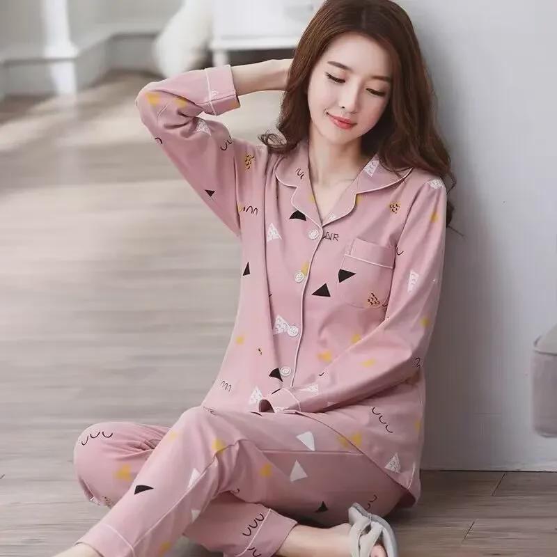 Premium 100% Cotton Women's Pajamas: Sweet, Casual Long-Sleeve Cardigan Set for Spring, Summer, and Autumn