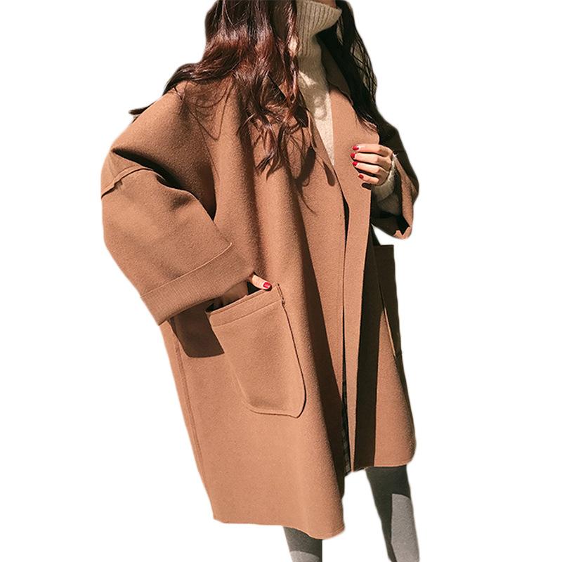 Loose Woolen Coat Women's Winter Korean Version Temperament Medium and Long Large Size Cocoon Woolen Coat