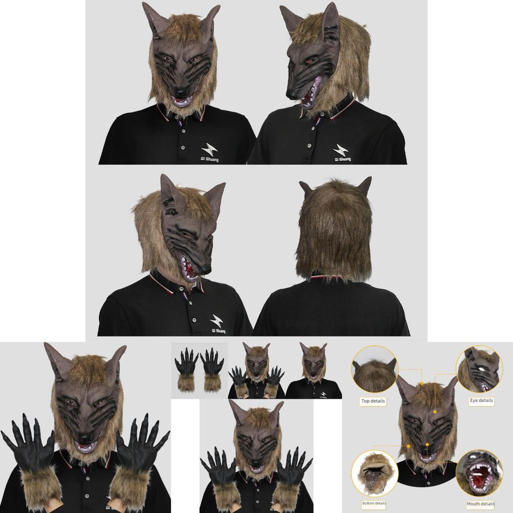 Terrifying Wolf Head Mask And Gloves Set For Halloween Party Costume Fun And Creative Dress Up