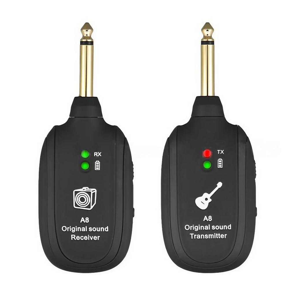 JJYY 1Set(2Pcs) UHF Guitar Wireless System Transmitter Receiver Built-in Rechargeable Black Charge Port Micro-USB UHF 730MHz