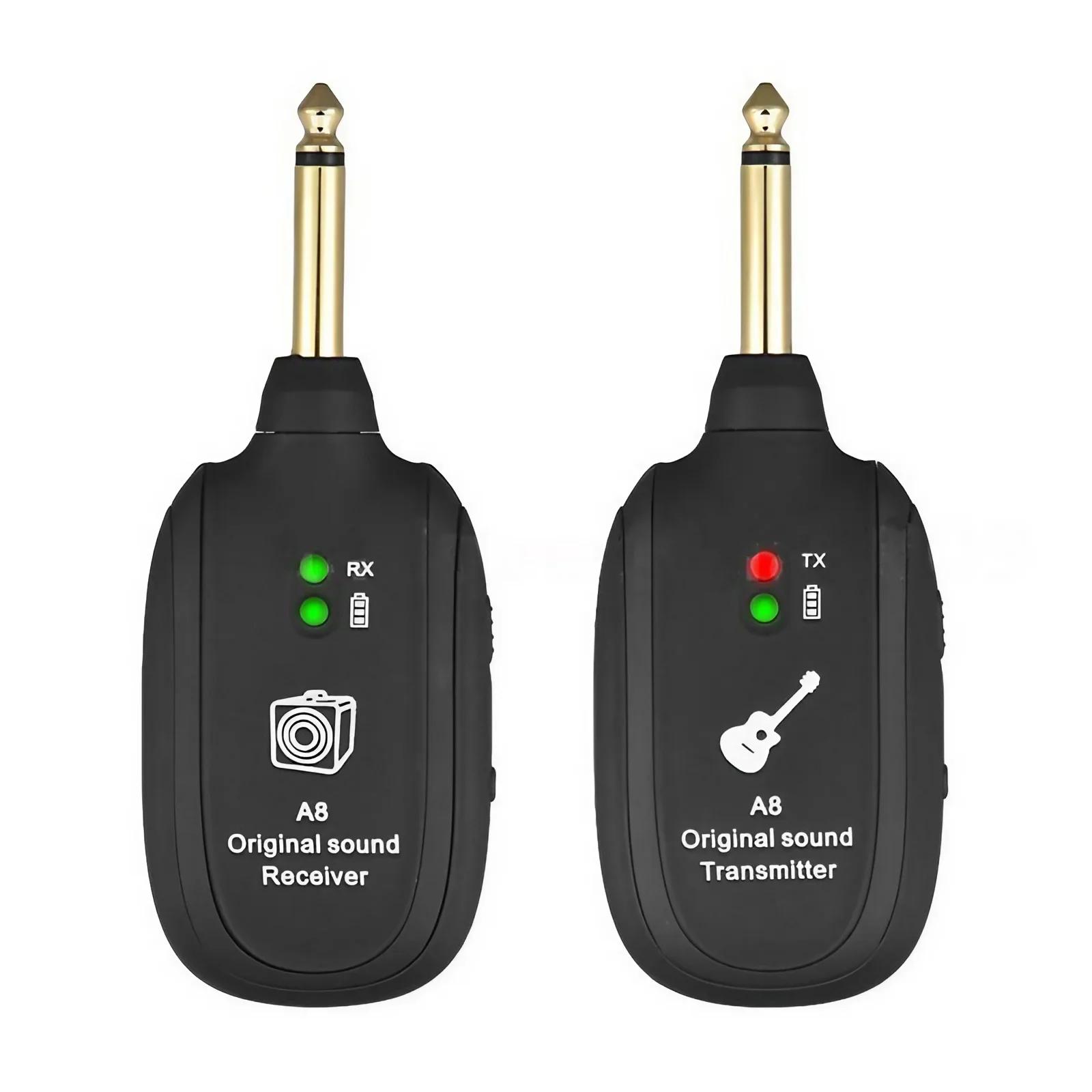 

JJYY 1Set(2Pcs) UHF Guitar Wireless System Transmitter Receiver Built-in Rechargeable Black Charge Port Micro-USB UHF 730MHz