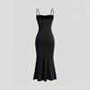 Female Collarless Dress with High Waist Straps and Hips Long Dress