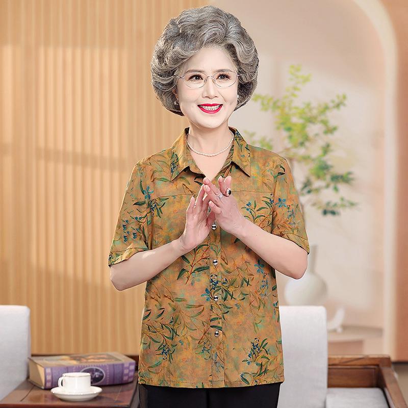 Elderly Women's 2026 Summer Short-Sleeved Cotton Shirts for Grandma