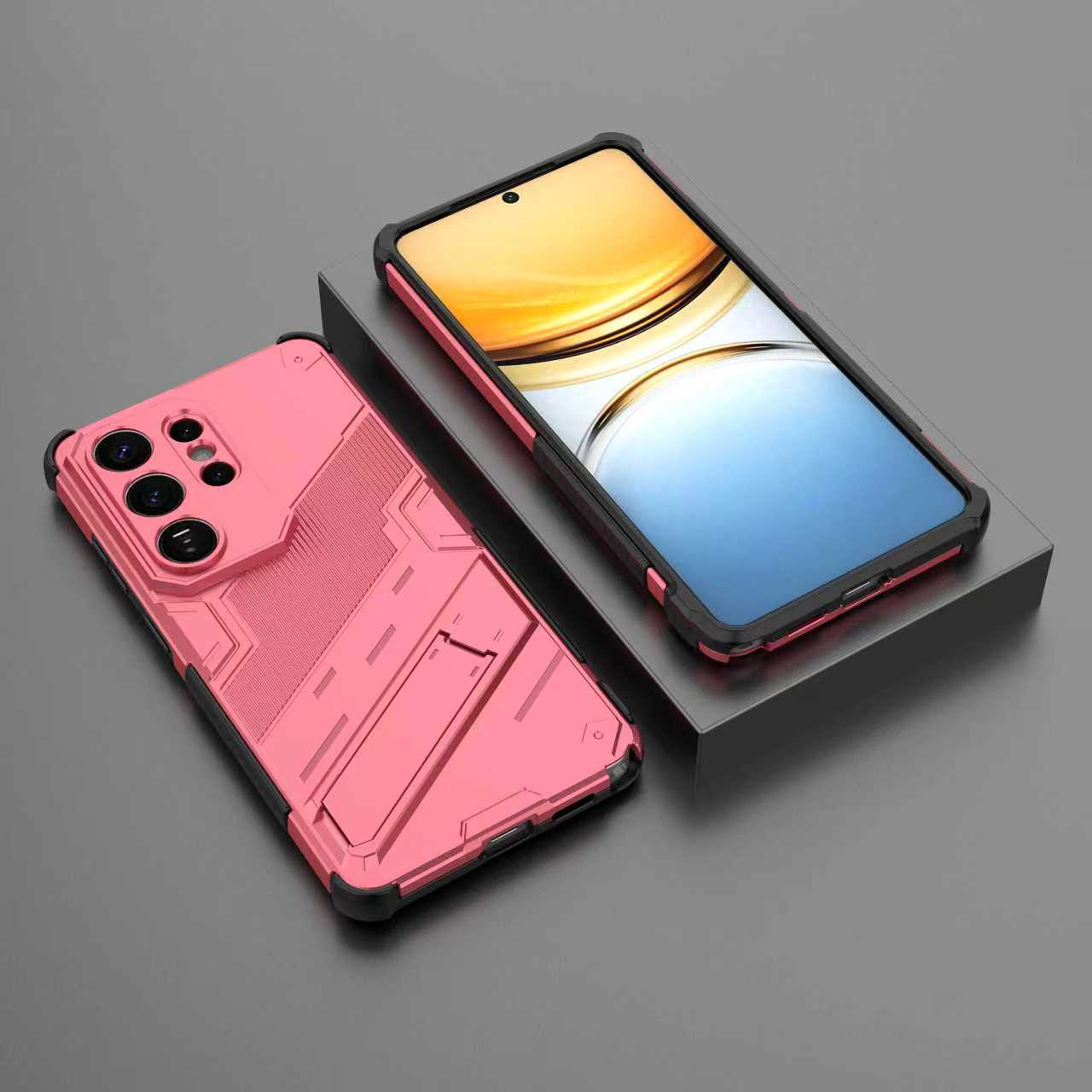 

Противоударный чехол для телефона Armor для Samsung Galaxy S26 S25 S24 S23 S22 Ultra Plus Edge S25FE S26 Pro с держателем и защитной крышкой для объектива For SAM S23 розовый