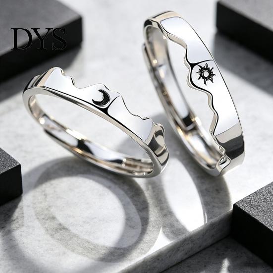 Sun Moon Rings 1 Pair Matching Couple Ring, Wedding Engagement Promise Alloy Ring Hypoallergenic Open Romantic Gift for Him Her Adjustable