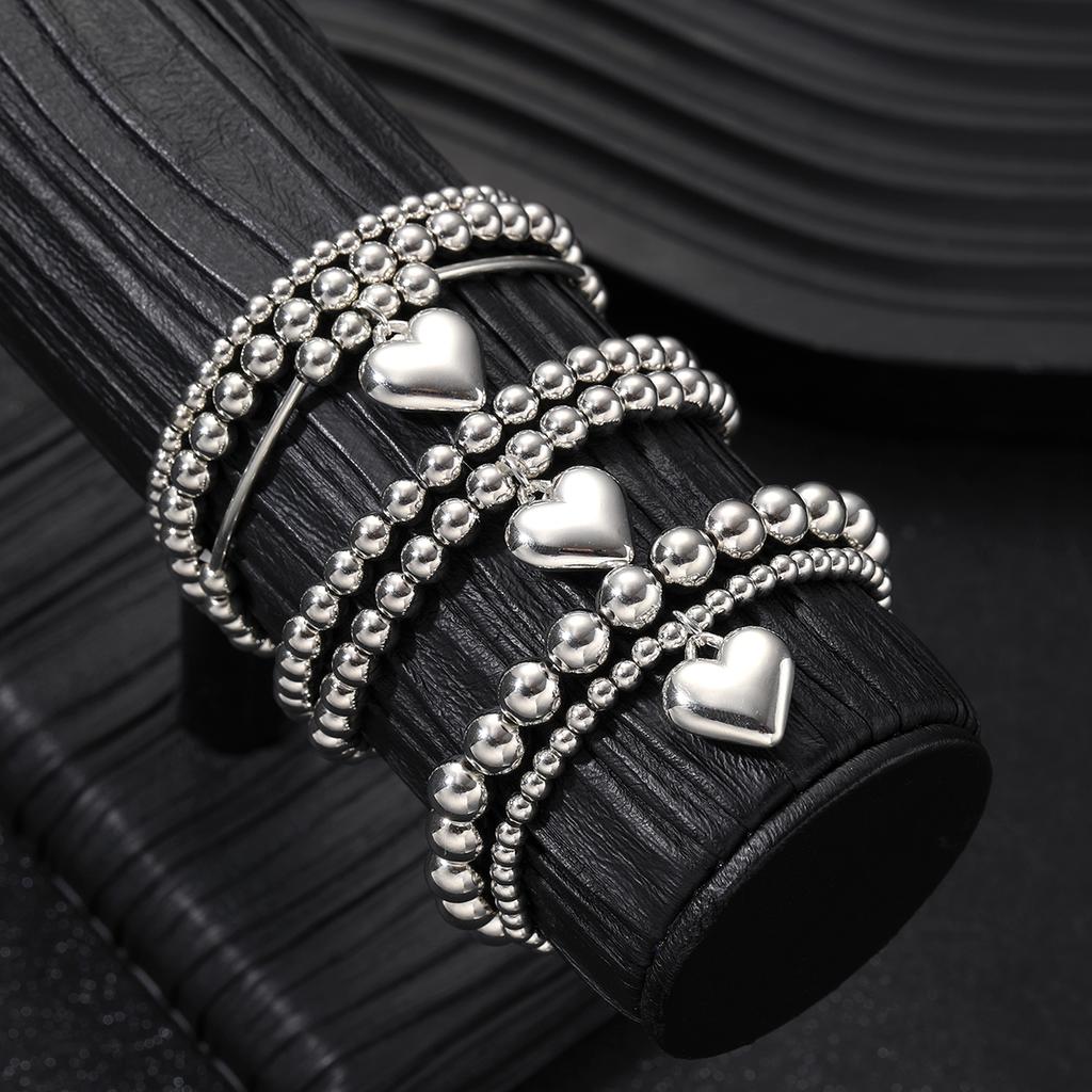 7Pcs/Set Chic Heart Charm Beaded Bracelet Set For Women Vintage Simple Silver Color Exquisite Multi-Layer Bracelets Jewelry Gift
