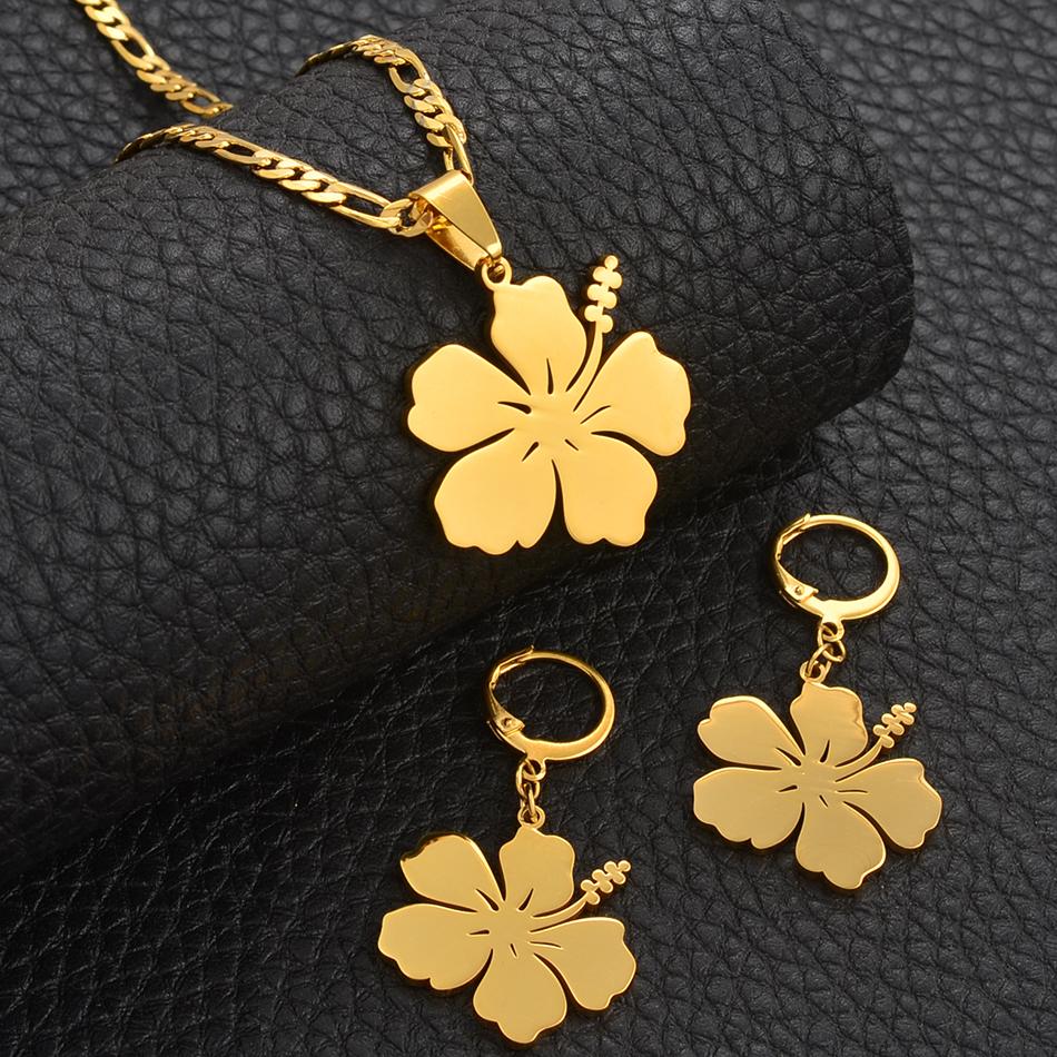 Hawaii Hibiscus Flowers Pendant Beads Necklaces Earrings Jewelry Sets Micronesia Marshall Pohnpei Guam PR Jewellery #101921