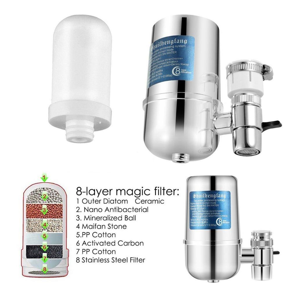 Faucet Water Filter with 8-layer Cartridge Tap Water Purifier Filtration System Dual Output Water
