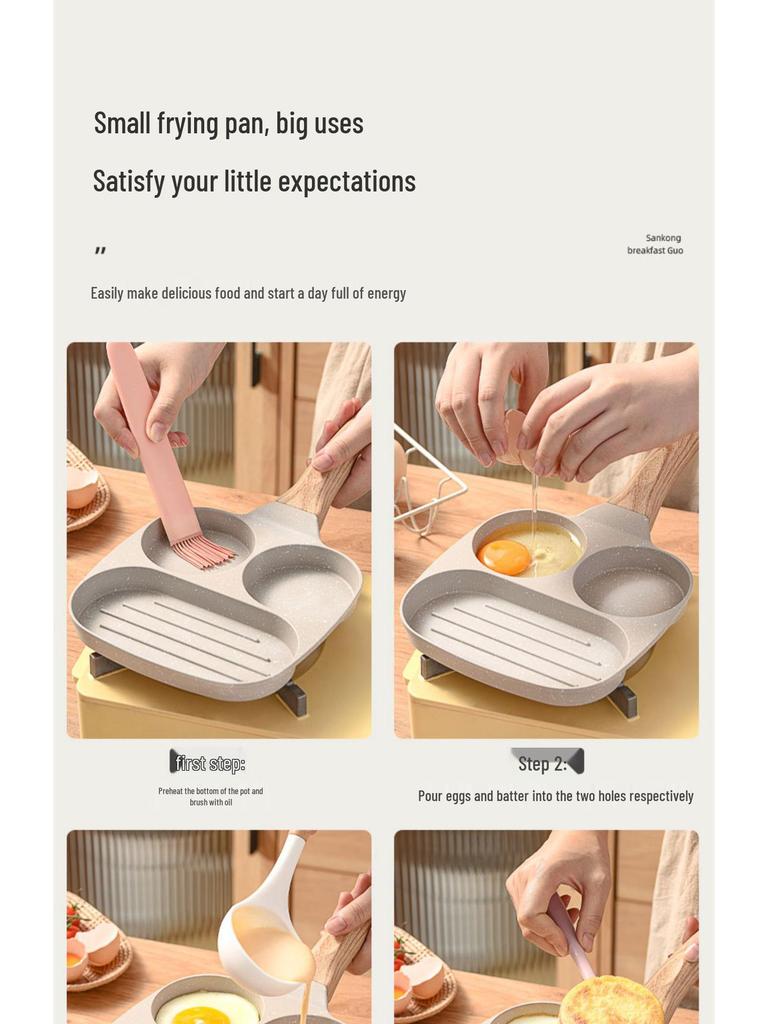 Three-in-One Non-stick Maifan Stone Breakfast Pan for Eggs & Burgers
