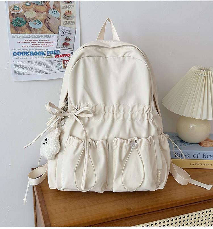 Schoolbag Niche Design Pleated Backpack Women Travel Lightweight Cute Bow Schoolbag Junior High School Girls College Student Backpack