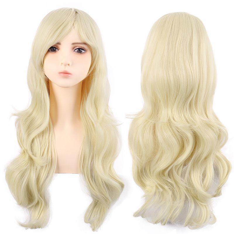 Flerfärgad 70 cm lång lockig animeperuk: Rotfrukt Rosa, Ljusguld, Svart, Roseröd Som Tillval