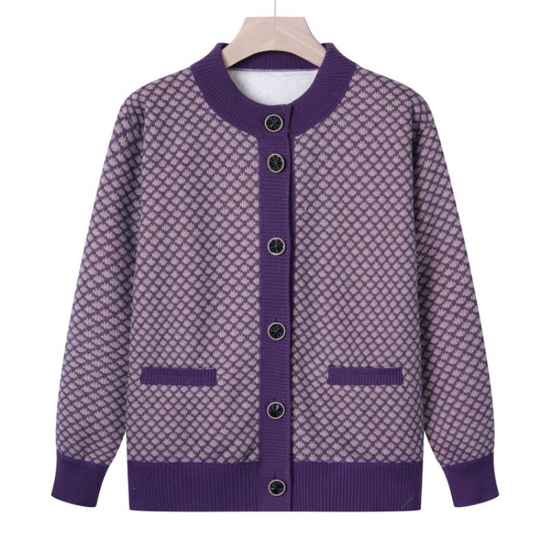 Middle-aged and old new mother clothes autumn velvet thickened knitted sweater grandma clothes cardigan jacket elderly clothes