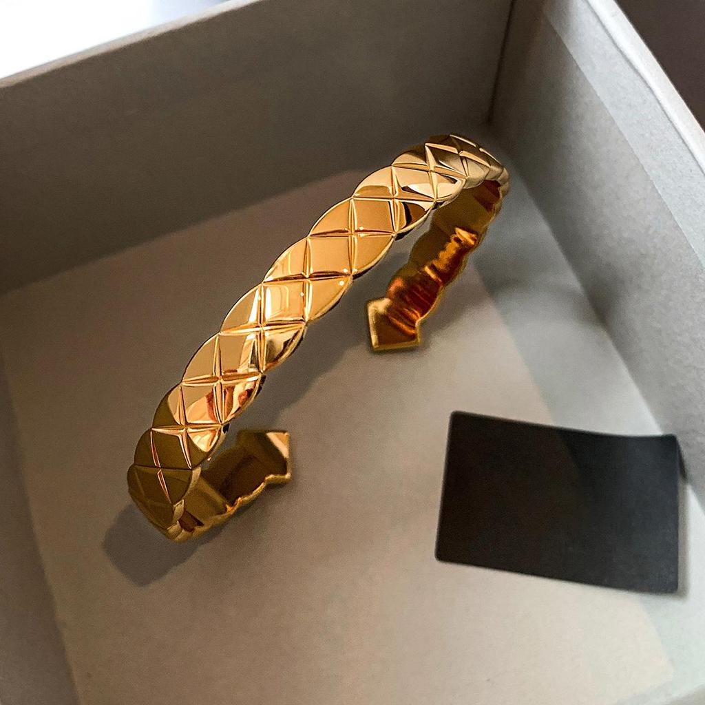 Zircon Cross-Pleated Minimalist Open Bangle - European American Style Luxury Bracelet