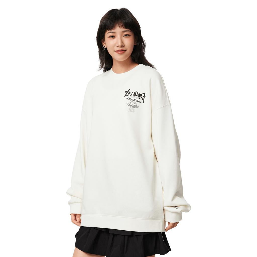 Li Ning Sports Lifestyle Series Antibacterial Anti-Static Loose Fit Crew Neck Sweatshirt Unisex Sweatshirt White AWDVC49-8