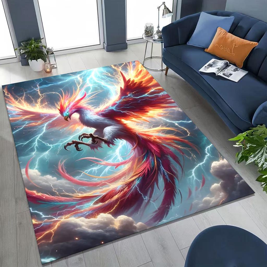 Colorful Rebirth Fire Phoenix Divine Bird Rug for Bedroom Living Room Sofa Home Doormat Decor, Large Kid Play Non-slip Floor Mat