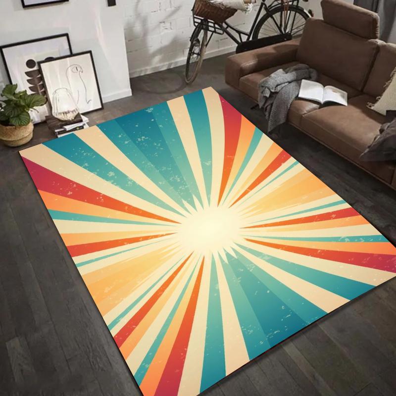 Retro Burst Pattern Area Rug Colorful Starry Floor Mat Carpet for Living Room Home Decoration Living Room Bedroom Carpet