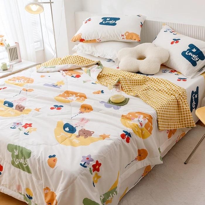 Cotton summer quilt air conditioner Xia Liang quilt pure cotton bed sheet4-piece set dormitory single summer thin quilt washable