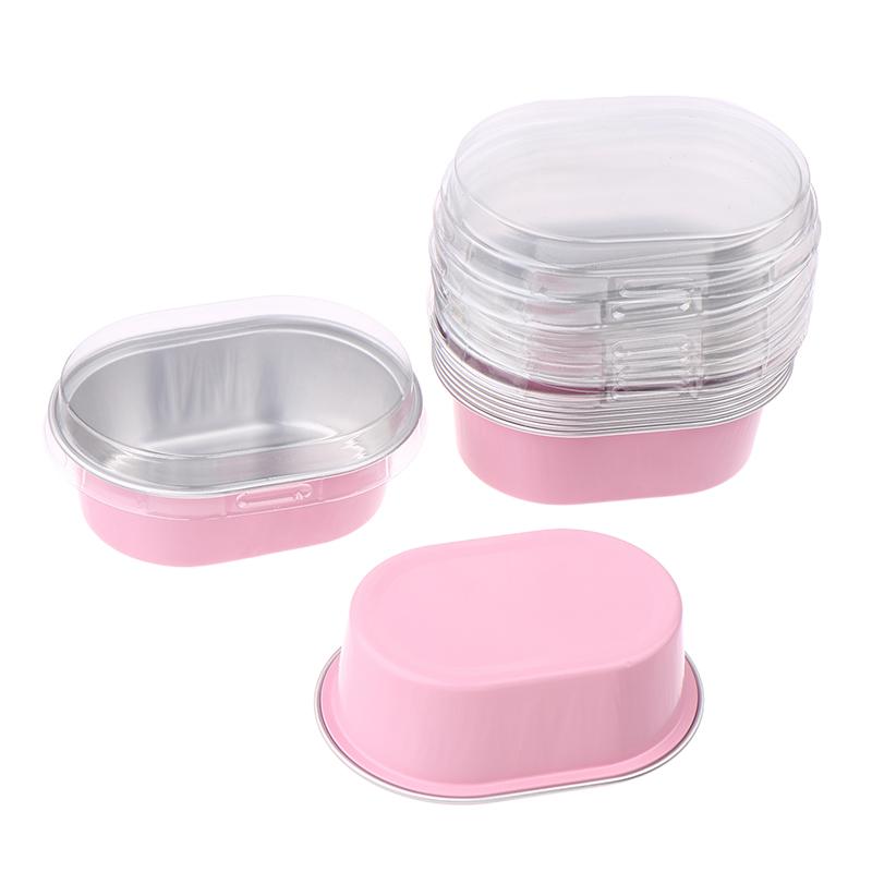 10Pcs Aluminum Foil Cupcake Cups With Lids Non-Stick Foil Baking Cups 68Ml Oval Pudding Dessert Cups Wedding Party Supplies
