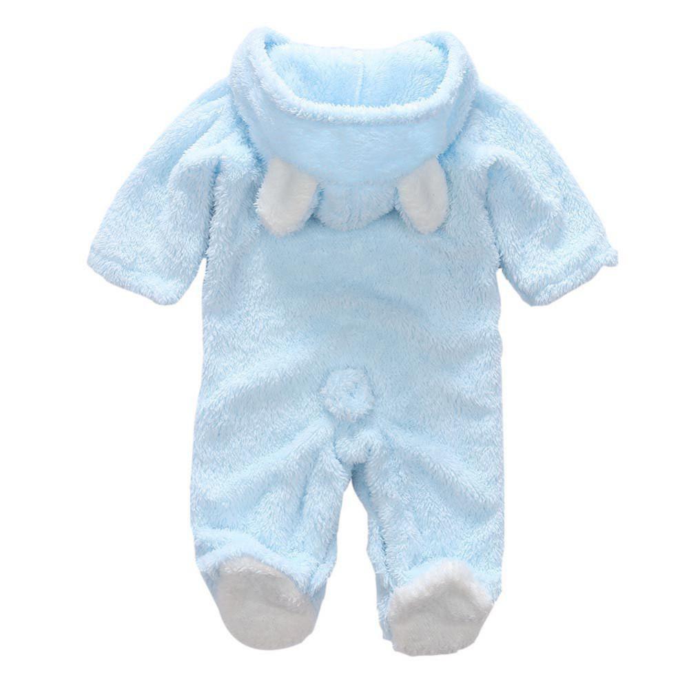 Baby Coral Fleece Hooded Romper - Long Sleeve, Warm Autumn/Winter Jumpsuit for Toddlers