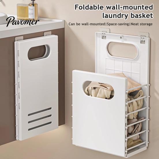 Durable Plastic Laundry Hamper Wall Mounted Hamper, Breathable Large Capacity Container, Foldable Apartment Organization Supplies Space Saving Storage