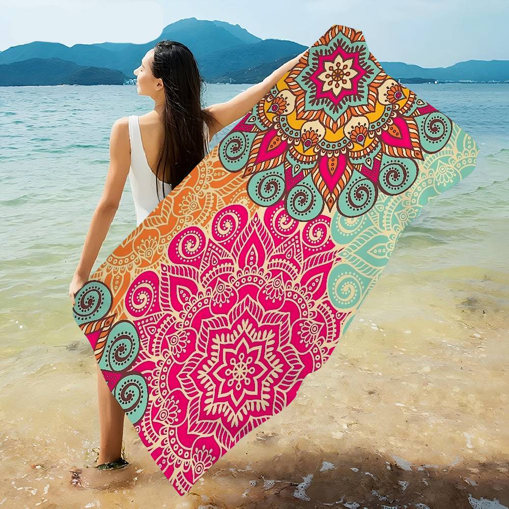 Colorful Mandala Pattern Bath Towel Microfiber Soft Water Absorbing Breathable For Girl Kids Decorative Cartoon Beach Towel