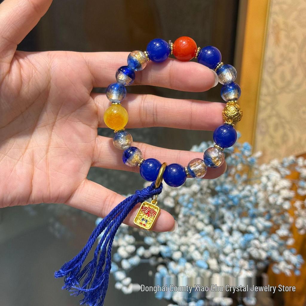 Popular Ancient Style Sugar Heart Bracelet with Five-Color Multi-Treasure Zha Ji Pendant and Blue Glaze