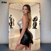 Silver Glitter Top  Black Leather Skirt Classic Art Metal Sign Xin Wall Decor