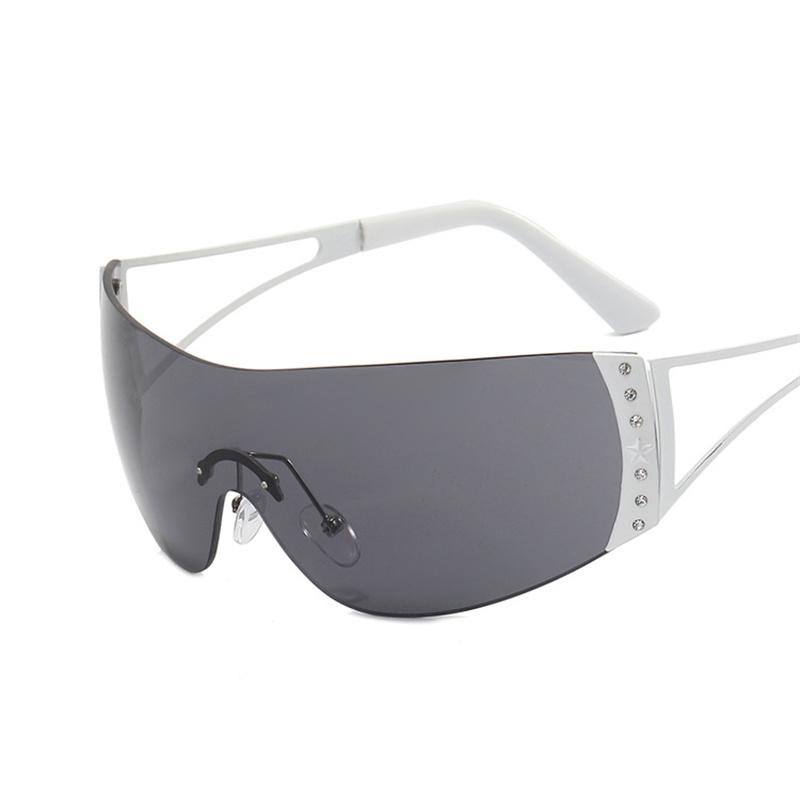 Cyberpunk Y2K Sunglasses Women Fashion Rimless One Piece Sun Glasses Men Vintage Shades 2000S Accessories 90S Gradient Glasses
