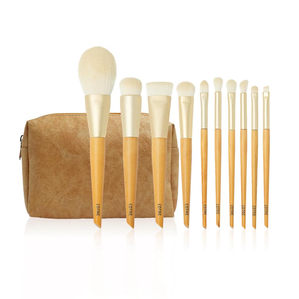 EDTRE Makeup Brush Set with DuPont Paper Cosmetic Perfect As a Gift or Travel White 10-Piece Pouch, Eco-Friendly, Brush,