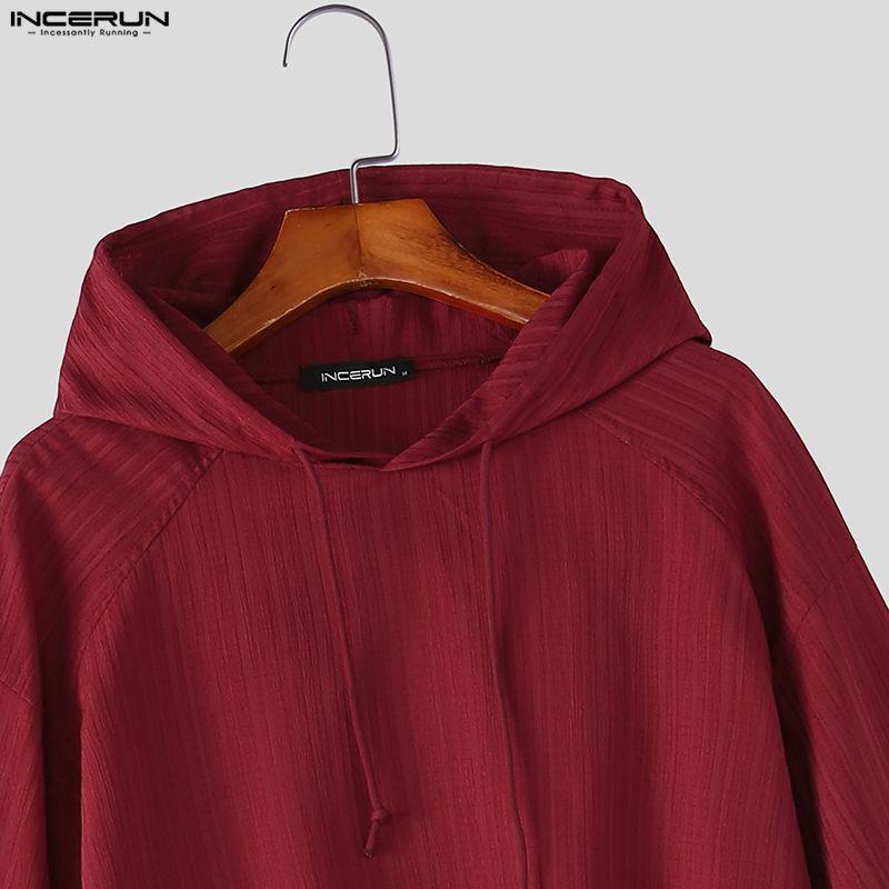 INCERUN Mens Two Piece Outfits Hoodie Cropped Pullover and Wide Leg Pants Drawstring Sets