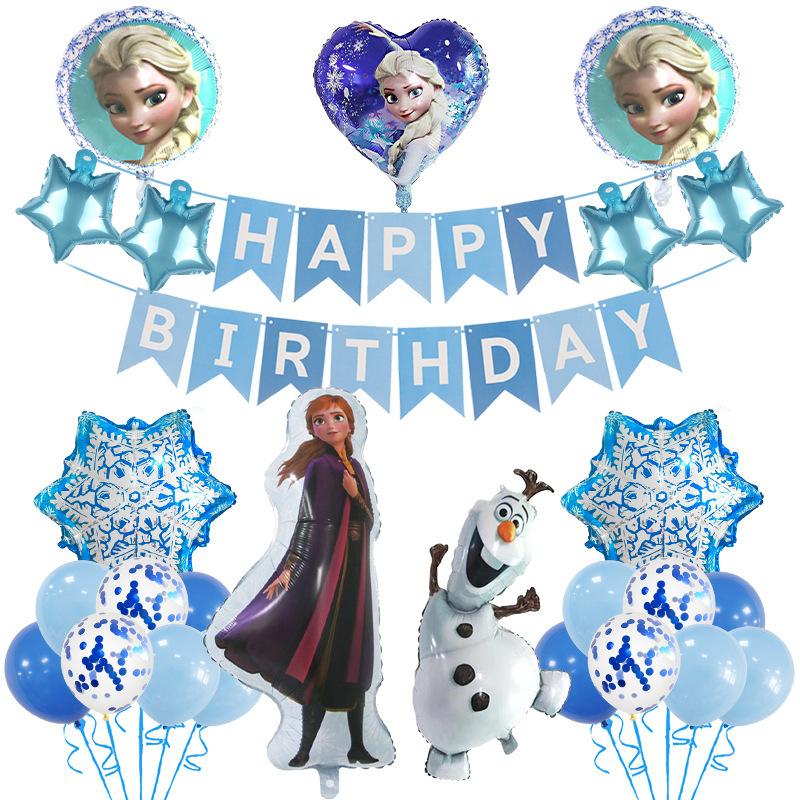 Frozen Blue Theme Birthday Decoration Balloon Set Princess Elsa Anna Aluminum Film Children'S Party Arrangement