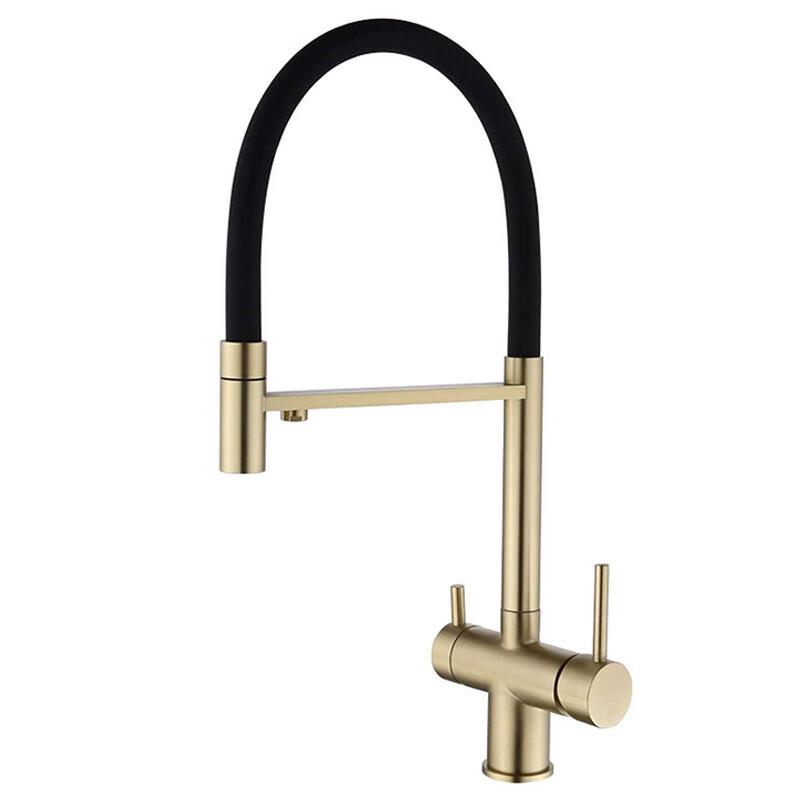 TLXT Brushed Gold Pull-Out Kitchen Faucet