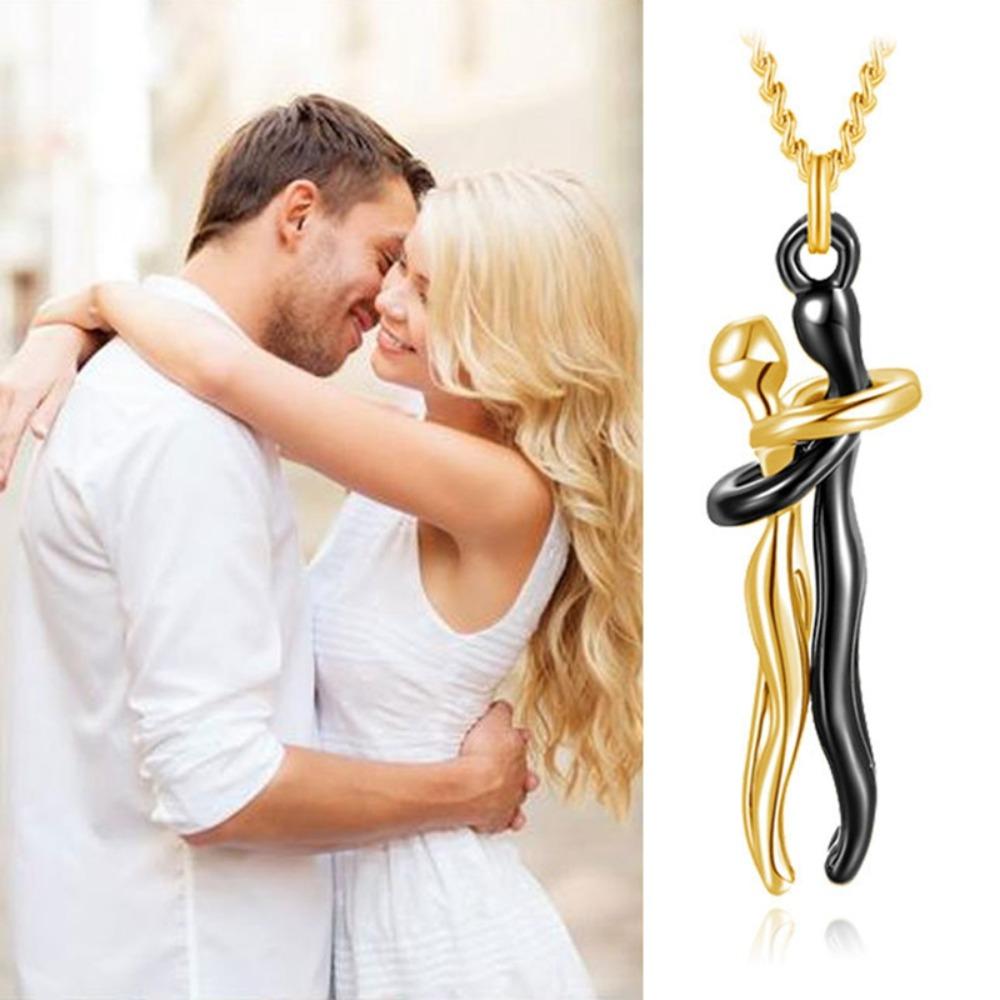 Punk Lovers Hug Necklace Hip Hop Wedding Chain Necklaces Couple Hugging Pendant Valentine's Day