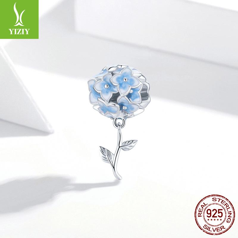 Sølv S925 Blå Hortensia Blomst Perle Armbånd