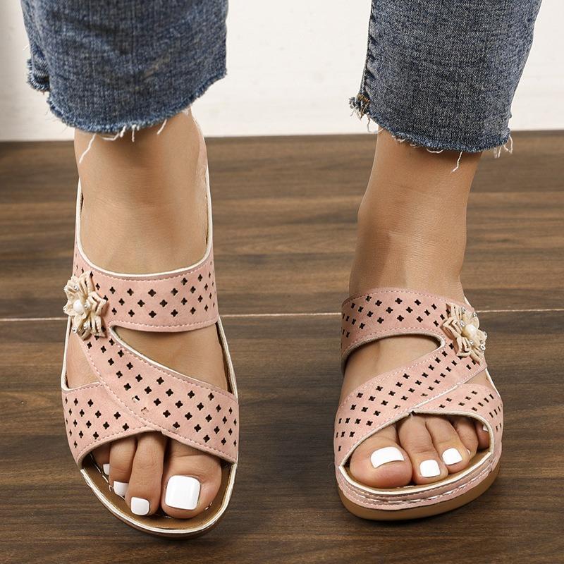 

Крупноразмерные туфли-кроссовки с открытым носком, новые шлепанцы на танкетке с толстой подошвой и вырезами для женщин 43 розовый