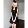 Women's French Hepburn Style Petite Spaghetti Strap Little Black Dress - Summer High-End Short Skirt