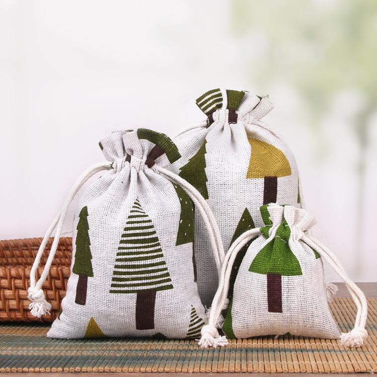10Pcs/lot (10x14cm/13x18cm) Linen Printed Cotton Gift Bags Cute Creative Pattern Wedding Party Jewelry Gift Storage Bag Reusable