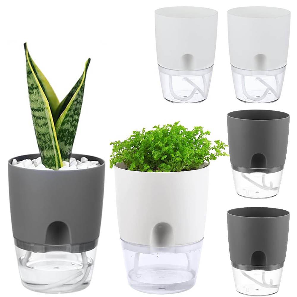 5Pcs/2pcs Self Watering Plastic Flower Pot Double Layer Hydroponics Plants Bonsai Pot Vases Succulent Potted Home Office Decor
