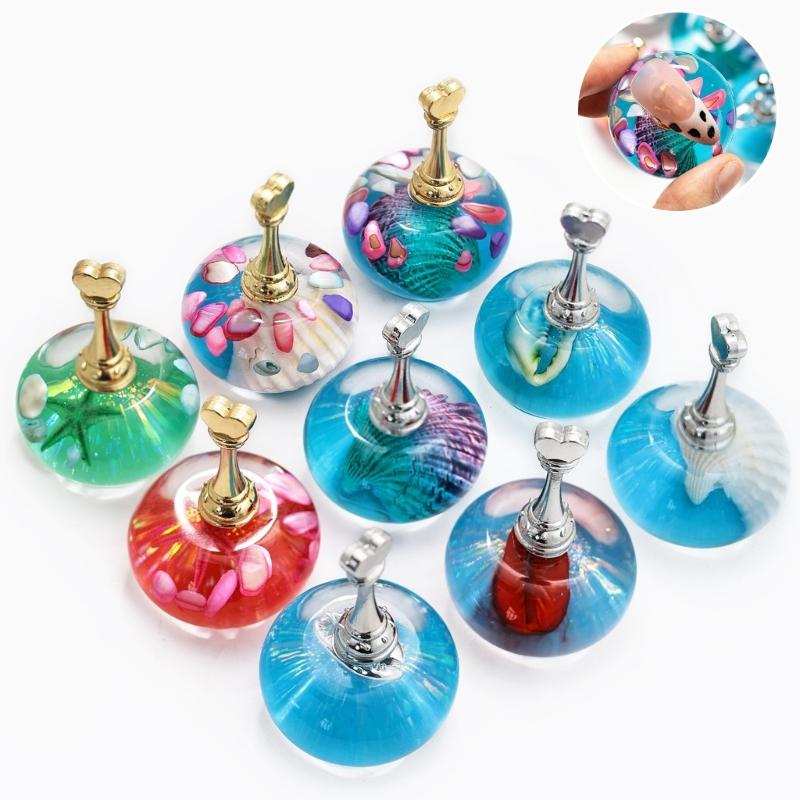 Nail Art Practice Base Resin Display Stand with Sea Shell Designs for Manicure Training Nail Artists Practice Base
