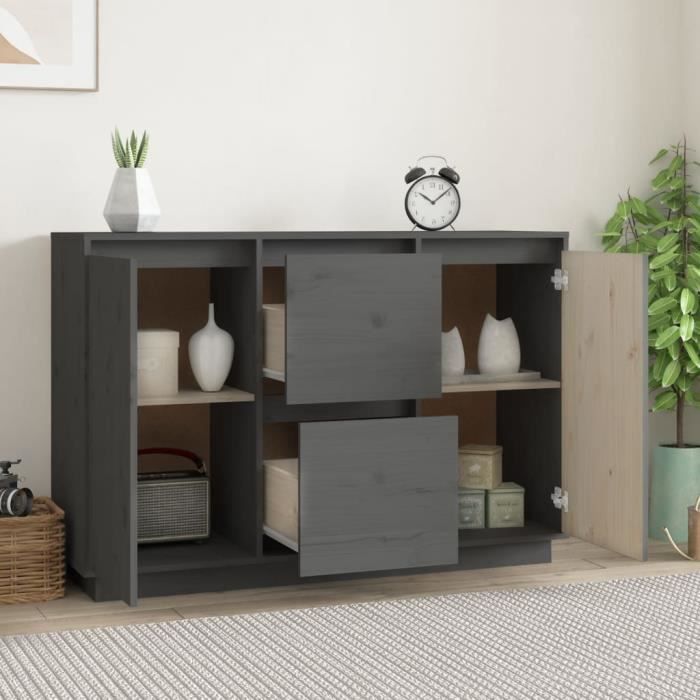 814311 vidaXL Buffet Gris 111x34x75 cm Bois massif de pin