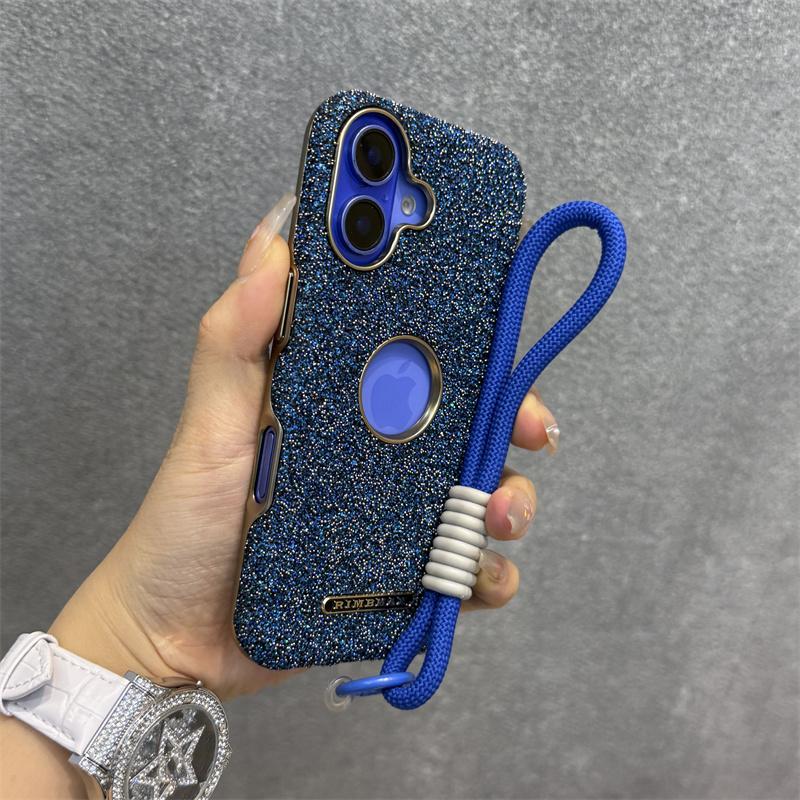 Luxury Glitter Diamond Rhinestone Case For iPhone 12 13 14 15 16 Pro Max Plus Bling Sparkling Shockproof Wrist Strap Cord Cover