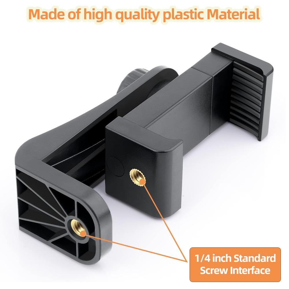 Universal 360° Rotatable Phone Clip Holder, Adjustable Smartphone Mount with 1/4" Hole for Tripod Selfie Stick Live Stream Vlog